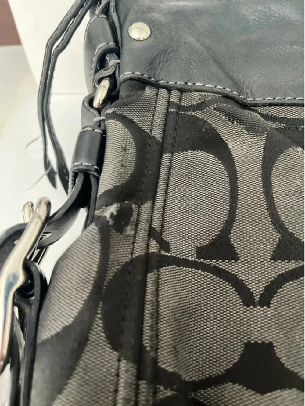 Coach Zoe Signature Jacquard Hobo Bag Black Grey Smoke 12674 Large Shoulder Bag